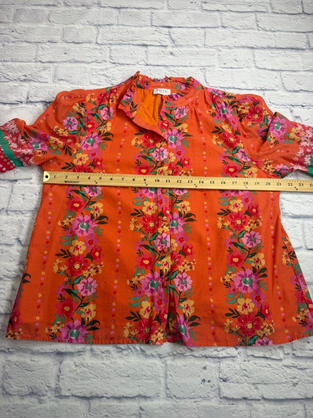 Anthropologie Fate Orange Floral Button-Front Top. Boho. Romantic. Size L - Picture 5 of 9